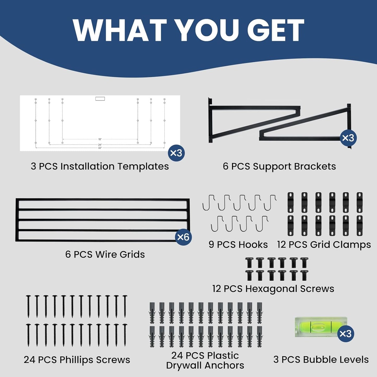 3-Pack Garage Wall Shelves, 2' x 4' Heavy Duty Wall Mounted Storage Rack with 9 Hooks, 750 lbs Capacity (250 lbs Each), Steel Garage Organization Shelving for Tools, Bins, and Power Equipment