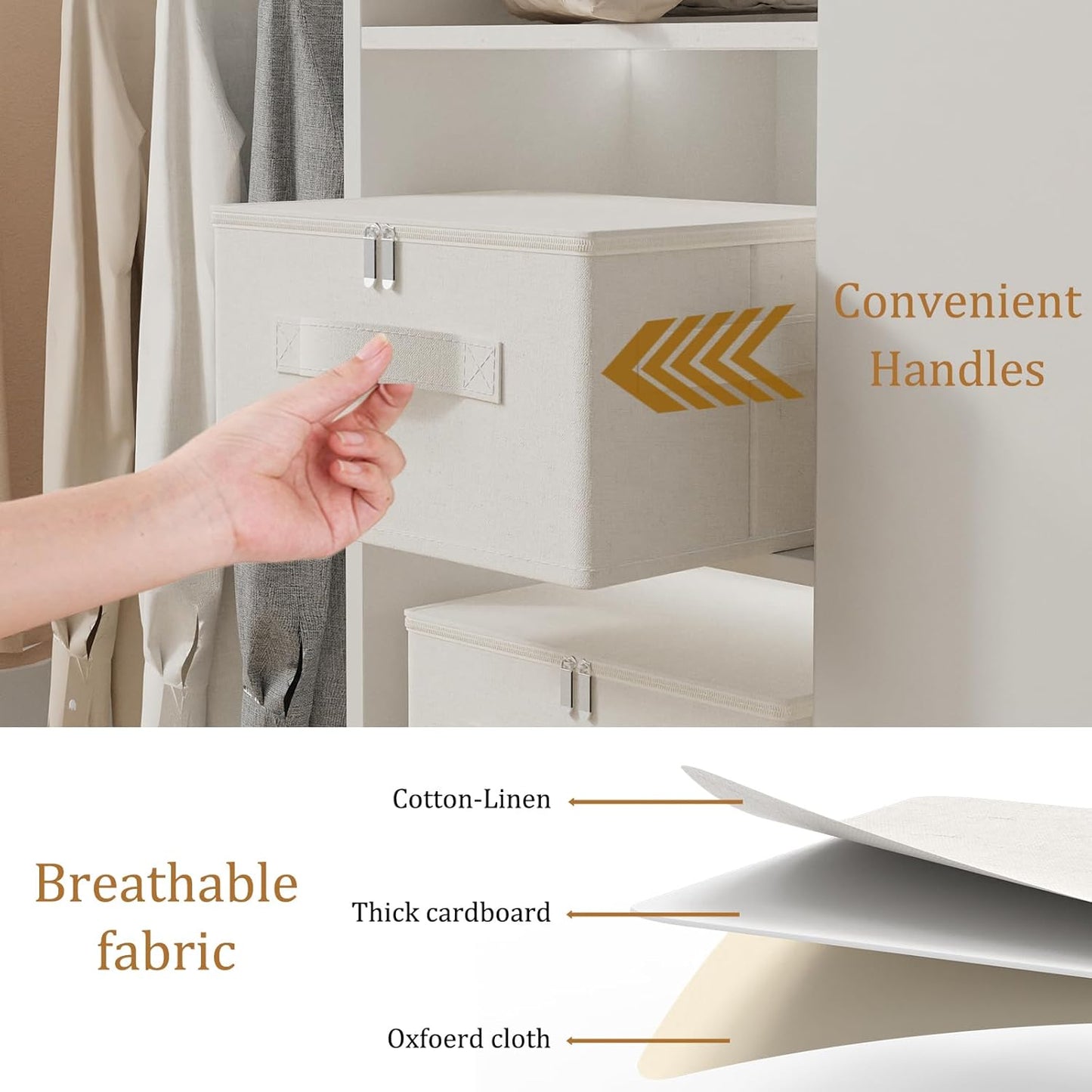 Underbed Storage Box with Lid, Foldable Clothes Organizers, Fabric Bins for Organizing Clothes, Shoes, Blankets, Pillows, 17.7x13.7x9.8Inches, Beige, 2 Pack