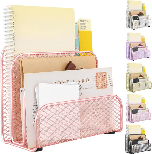 gianotter Mail Organizer Countertop, Metal File Holder with 3-Slot, Rose Gold Desk Accessories & Workspace Organizers (Rose Gold)