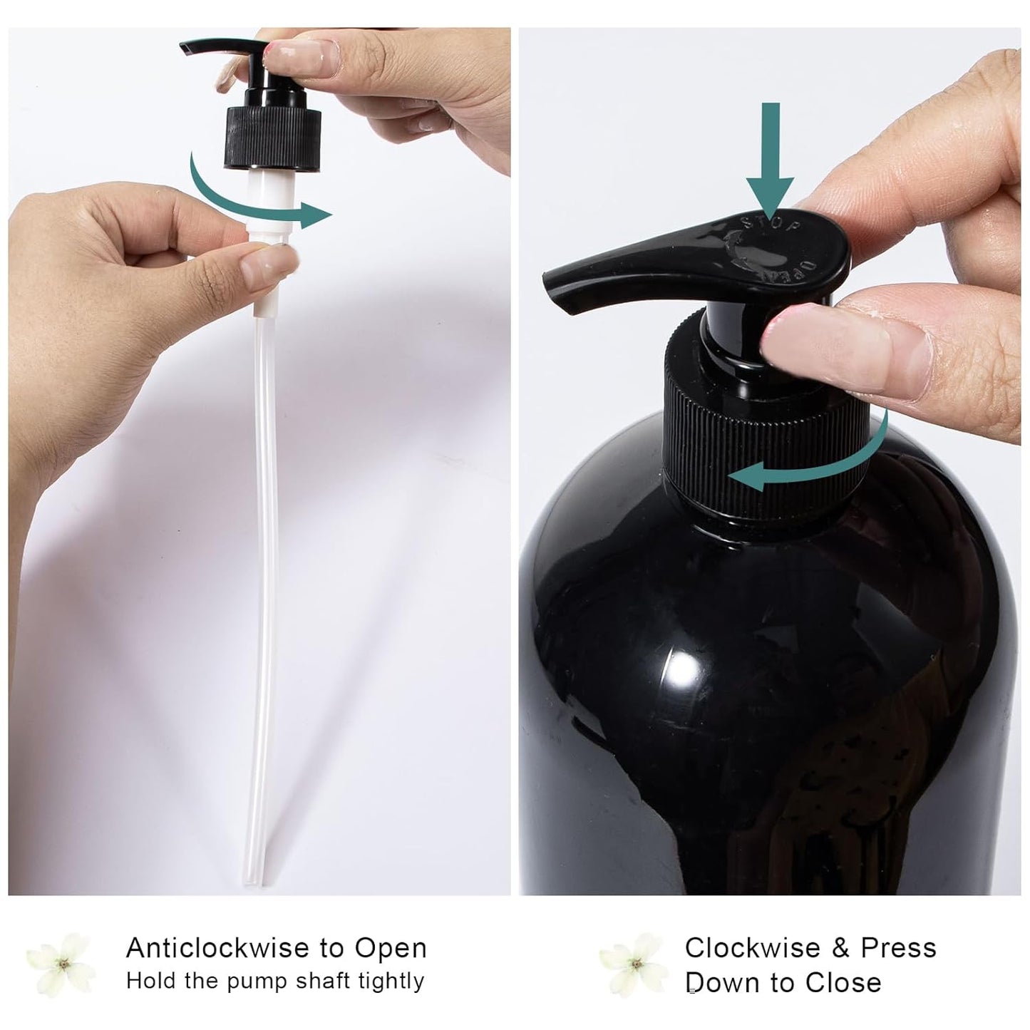 Yebeauty Pump Bottle Dispenser, 33.8oz 1000ml Empty Plastic Shampoo and Conditioner Dispenser, Refillable Shower Soap Dispenser Pump Bottle Containers for Bathroom Kitchen Home, 2 Pack Black