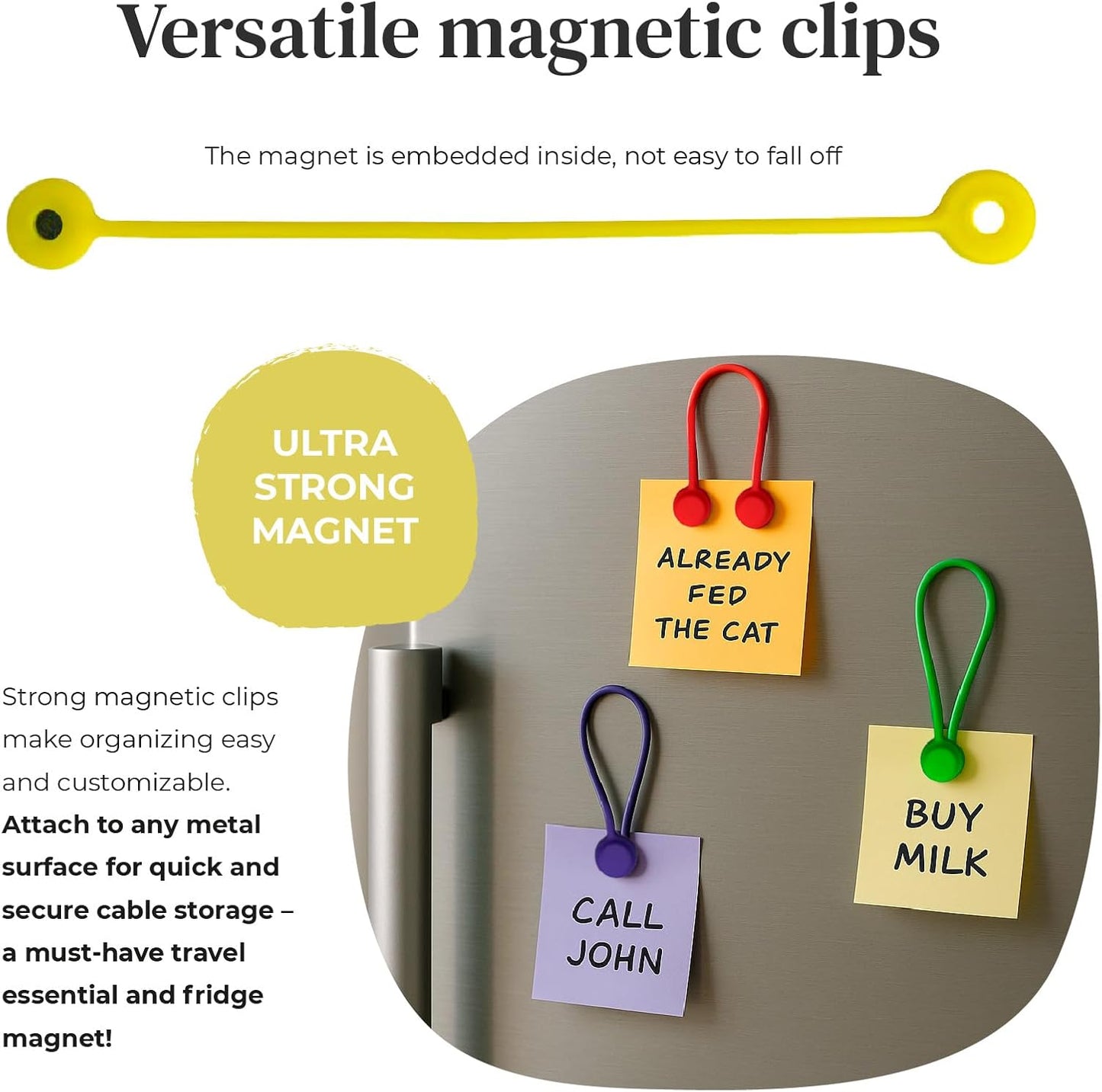 Magnetic Cable Management Organizer | 12 Pack Reusable Cable Ties & Cord Holder with Magnetic Clips | Silicone Cable Ties & Cord Keeper for Smart Home Gadgets, Assorted Colors