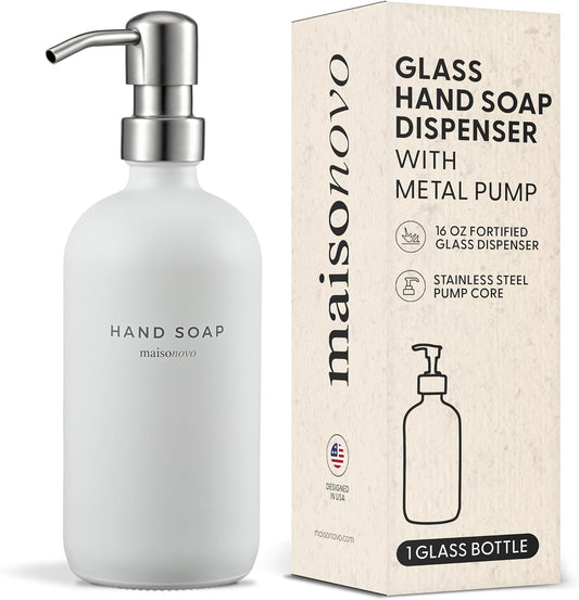 MaisoNovo Soap Dispenser 1-Piece Set | 16.9oz White Bottles with Silver Stainless Steel Pump