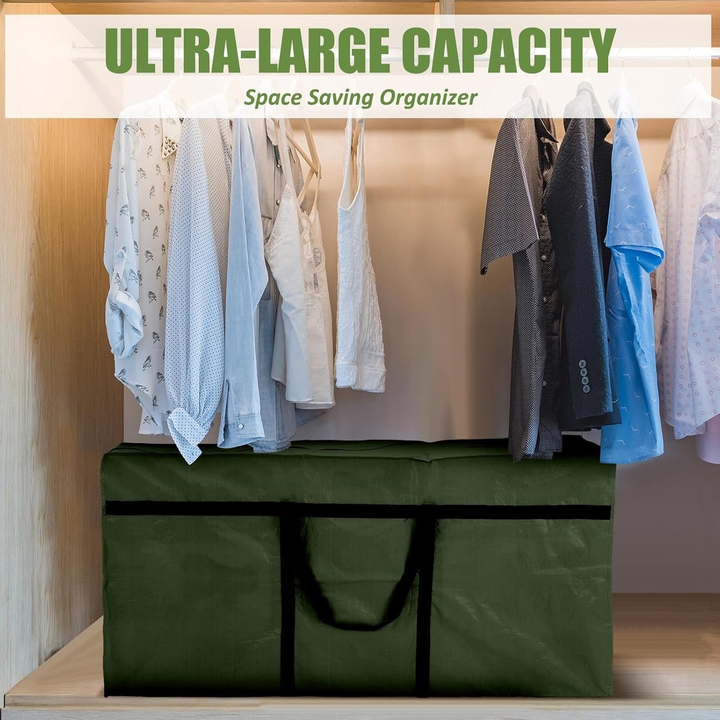 4 Pcs 96 Gallon Large Moving Bags with Zipper and Handles Foldable Storage Duffle Bags Heavy Duty Extra Large Totes for College Dorm Travel Clothes Blankets Bedding Moving (Green)