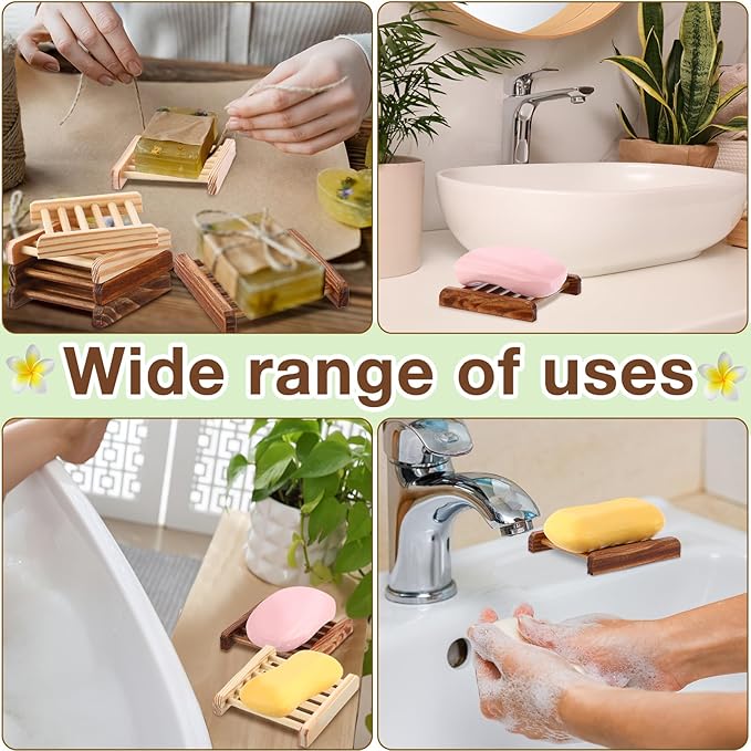 Amyhill 100 Pcs Bamboo Wood Soap Dish Bulk Bathroom Wooden Soap Holder Savers Self Draining Dishes Handcraft Tray, 3.3 x 3.3 x 0.67 Inch (Wood Color,Charcoal Color)