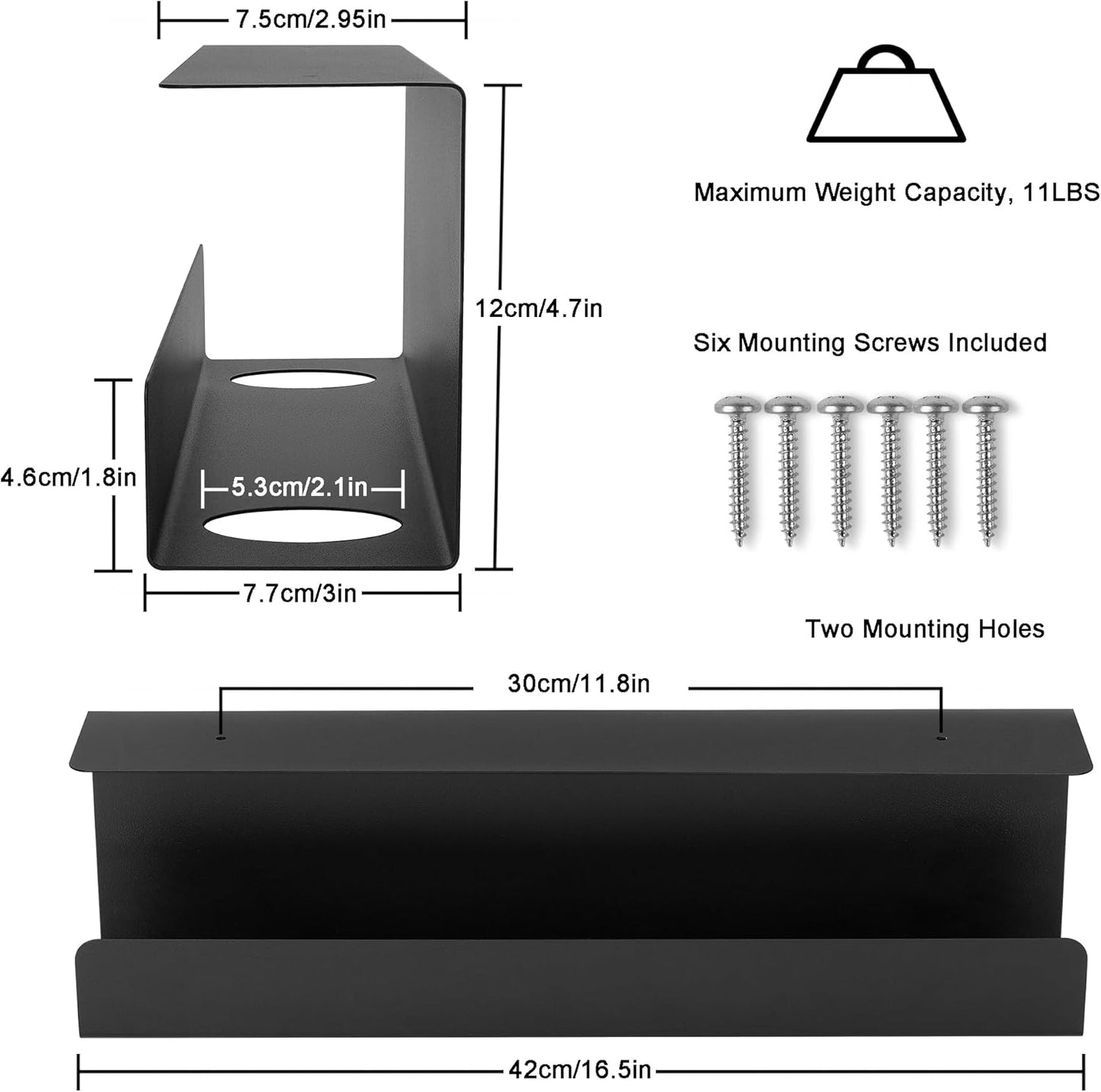 ZhiYo Under Desk Cable Management Tray 17 Inch, 2 Pack Sturdy Metal Cable Tray Under Desk, Desk Cord Management Tray, Under Table Cable Management Basket, Under Desk Wire Management Tray, Black