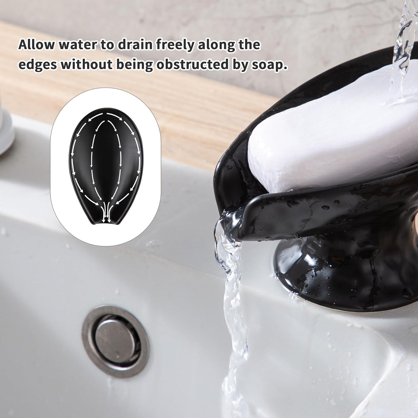 Self Draining Soap Dish,Shower Soap Holder,Black Ceramic Soap Dishes for Bathroom Kitchen Shower Keeps Soap Dry, Easy to Clean(Matte Black)