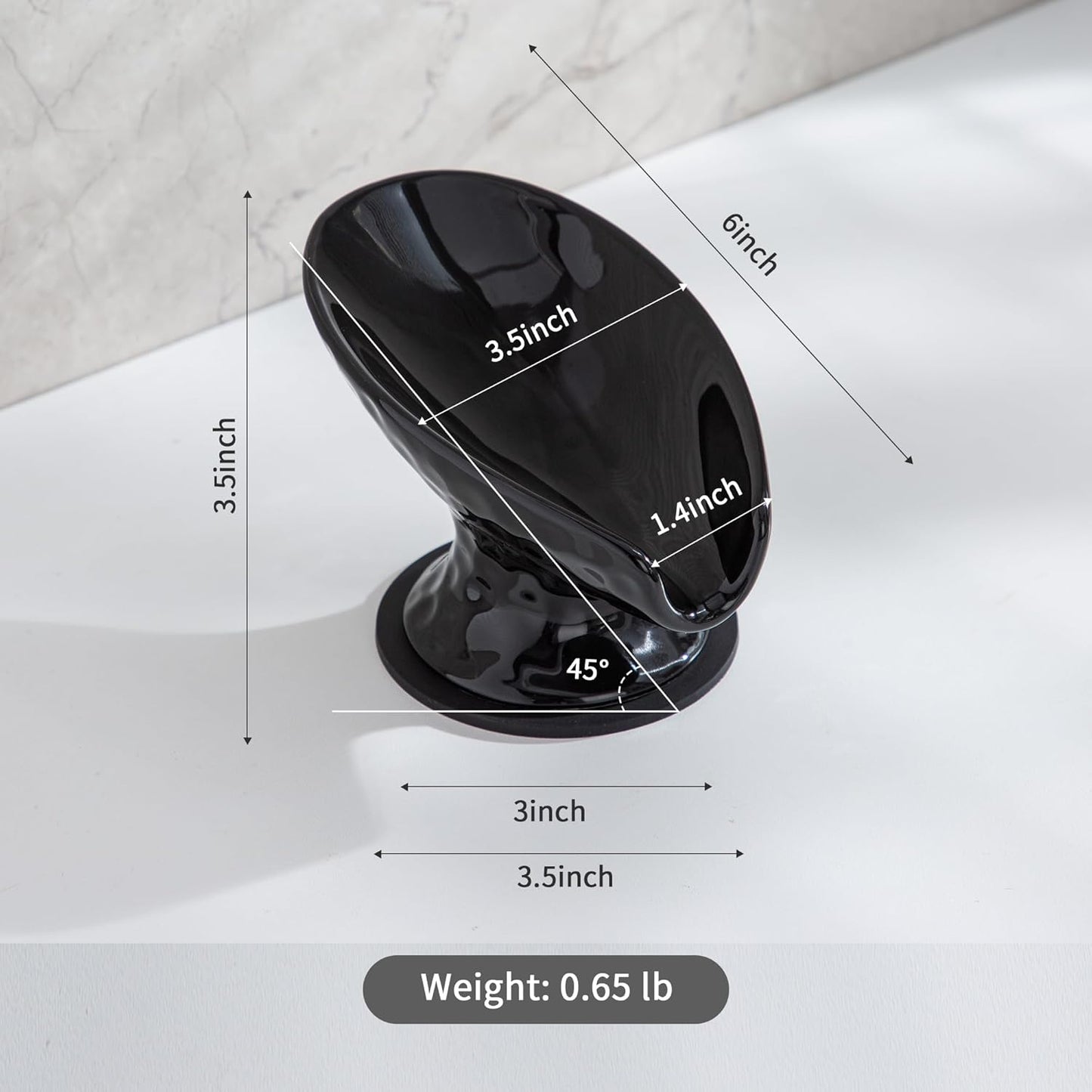 Self Draining Soap Dish, Bar Soap Holder for Shower,Black Ceramic Soap Dishes for Bathroom Kitchen Shower Keeps Soap Dry, Easy to Clean(Gloss Black)