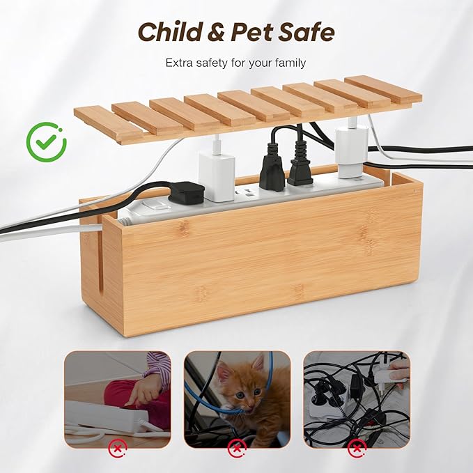 Extra Large Cable Management Box, Bamboo Cable Organizer Storage and Power Strip Box for Electrical Cord Management, Cord Hider Boxs Shelf for Desktop Home Office Kitchen