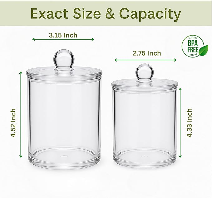 Acrylic Qtip Holder Bathroom Set, Bathroom Containers with Lids, Clear Plastic Apothecary Jars, Q Tip Holder Bathroom Set, Cotton Swab Holder, Cotton Ball Holder (Pack of 4)