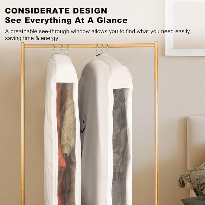 1PC Luxury 48'' Organic Cotton Garment Storage Bag | 4 Cedar Blocks for Fresh Smell| Breathable Garment Bag for Hanging Clothes for Closet Best for Suits, Sweaters, Short Dresses, Gowns