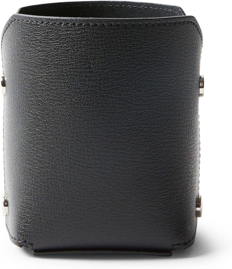 Leatherology Premium Black Modern Pencil Cup – Leather Desk Organizer with Snap Construction, Lays Flat for Travel, Minimalist Portable Design with Suede Interior