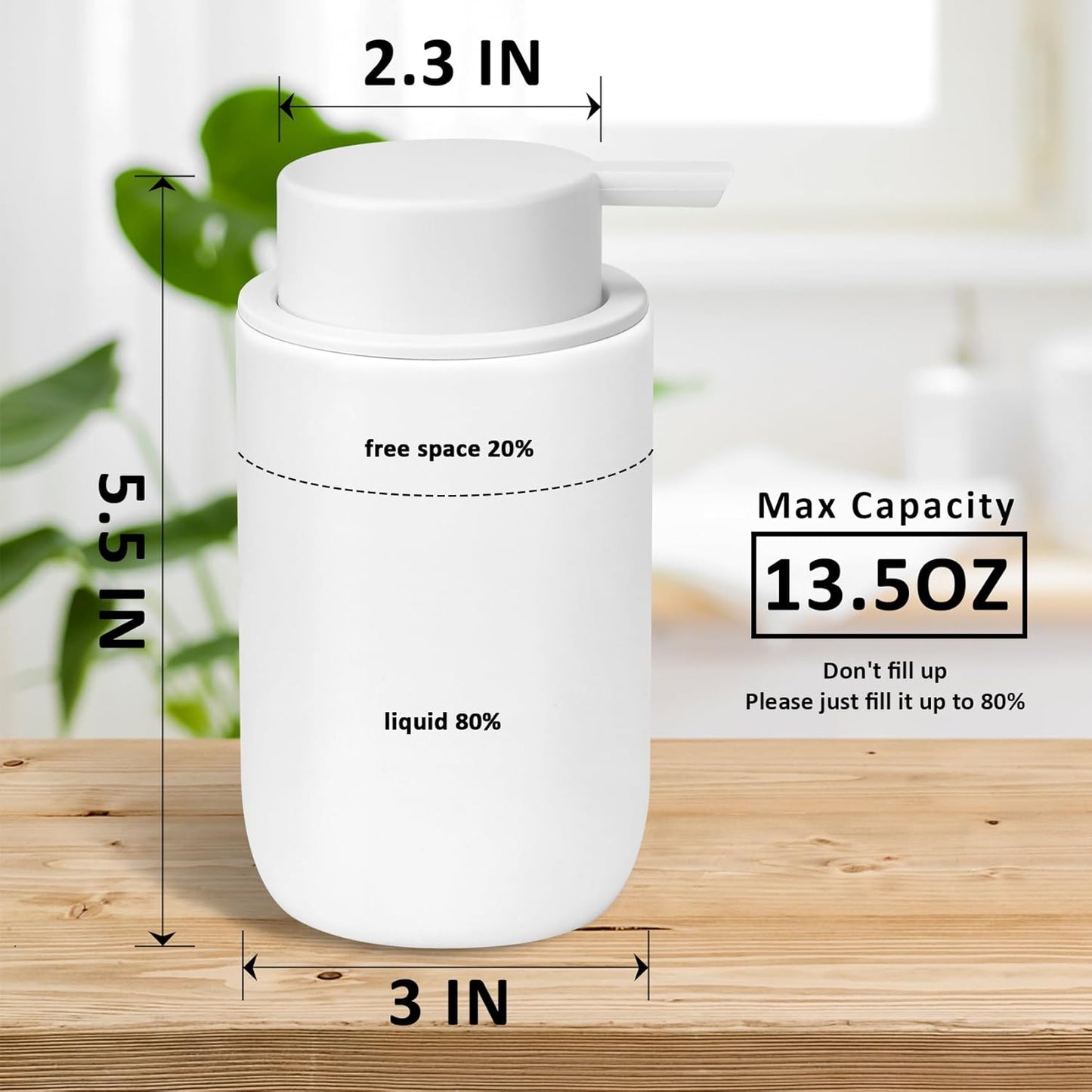 Soap Liquid Dispenser Ceramic with Easy-to-Press Pump Hand Liquid Dispenser (Can't Foam) for Shampoo Bathroom Countertop 13.5 oz