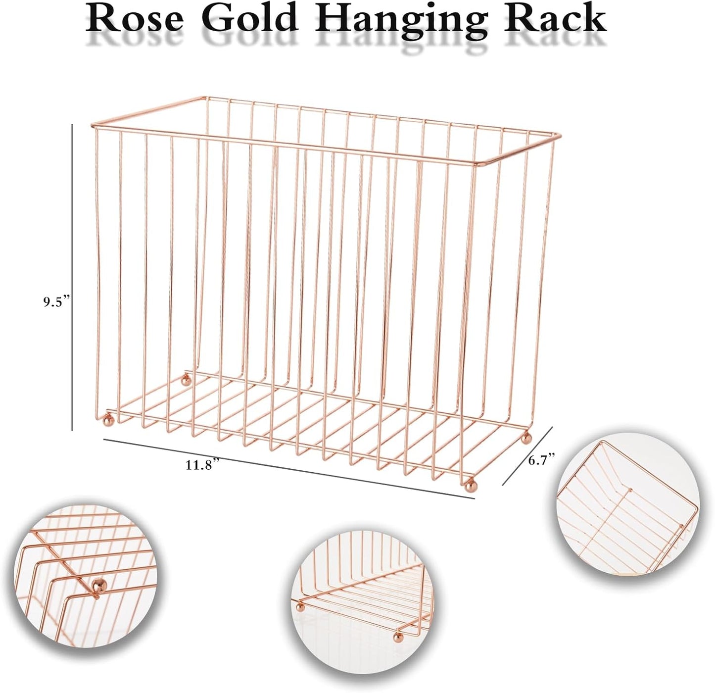 Hanging rose gold file manager, equipped with 6 letter sized plastic organ folders, file baskets, file boxes, storage boxes, office and study supplies, black