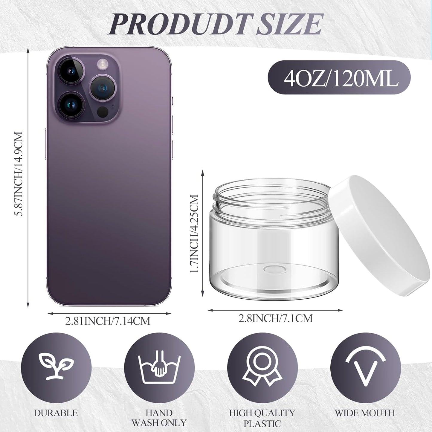 6 Pack 4 oz Plastic Pot Jars Round Clear Leak Proof Plastic Cosmetic Container Jars with White Lids for Travel Storage Make Up, Eye Shadow, Nails, Powder, Paint, Jewelry(4 oz)