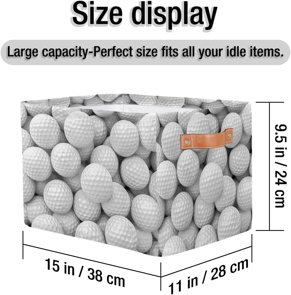 Golf Storage Basket for Shelves, Storage Bins with Handles, Collapsible Basket for Organizing, Closet Toy Baskets for Nursery Room, 15x11x9.5 in, Canvas, White Golf