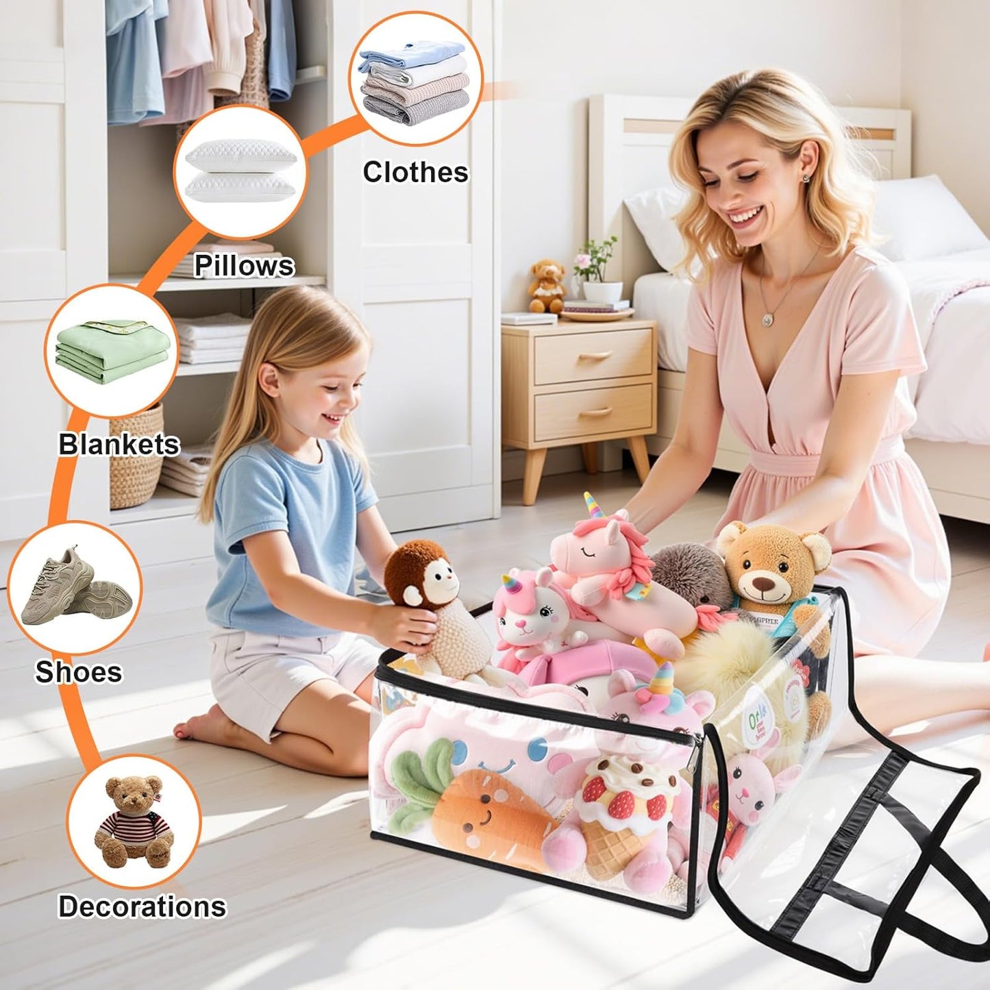 Clear Clothes Storage Bags, 4 Pack Closet Organizers and Under Bed Storage Containers, Foldable Moving Bags with Zippers for Comforter, Blanket, Bedding, Duvet, PVC Packing Bags 60L