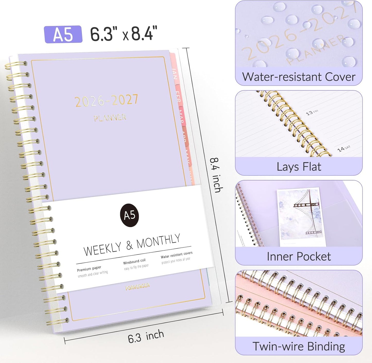 Forvencer Planner 2026-2027, 17 Month Weekly and Monthly Calendar Planner, Jan 2026 -May 2027, 6.3" x 8.4", Daily Agenda Book with Tabs, College Organizer Notebook, School Supplies for Student Teacher Classroom, A5, Beige