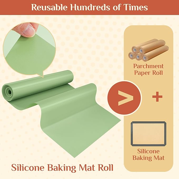 Silicone Baking Mat, 12 IN x 6 FT Free Cutting Baking Sheet,Non-Stick Reusable Dough & Pastry Mat,Non-Slip Silicone Mat Roll for Air Fryer Liner,Freeze Dryer,Oven Baking Pan,Kitchen Counter