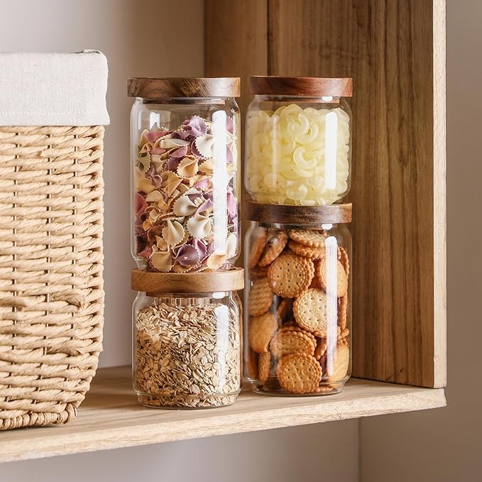 Glass Jar with Lid 3.54 Inch Wide, 15 OZ Small Airtight Food Storage Containers Glass Set for Coffee Beans| Sugars| Candy, 2 Pack