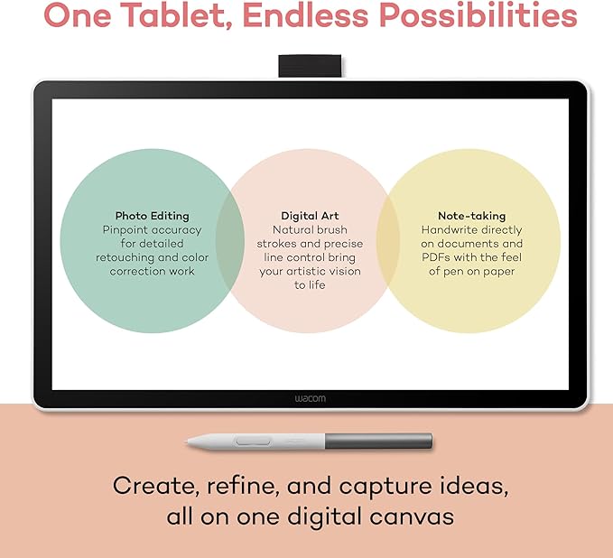 Wacom One 14 Drawing Tablet with Screen, 14” HD Full-Laminated Digital Art Tablet with Creative Software and Training, Graphics Drawing Pad for Mac and Windows