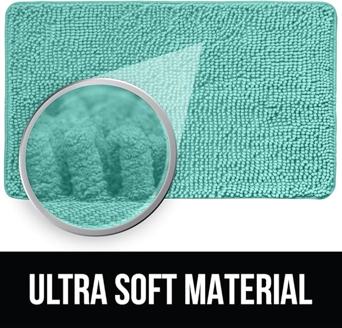 KANGAROO Bathroom Rugs, Chenille Soft Absorbent Bath Rug, Shaggy Shower Mat, Quick Dry Machine Wash Bathmat, Plush Carpet Mats for Tub, Bathtub and Room Home Decor Accessories, 36x24, Turquoise