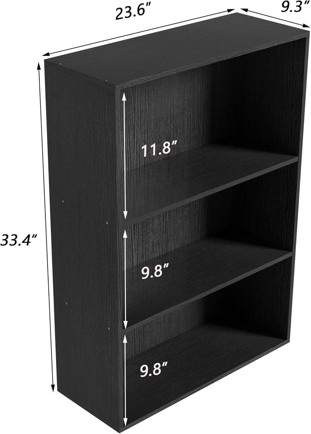 Wooden 3 Cube Storage Organizer,3 Tier Low Bookcase Storage Display Organizer, 33 Inch Versatile Cubes Shelf and Cubby Unit for Any Space (Black, 3 Cube-W(23.6inch)