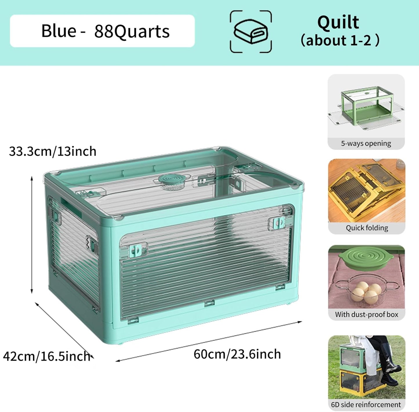 3 PACK Stackable Storage Bins, 83 Liters Closet Organizers with 3 Lids, Wheels, Drawers, Foldable Collapsible Box for Clothes and Camping Out Doors Bins, Blue