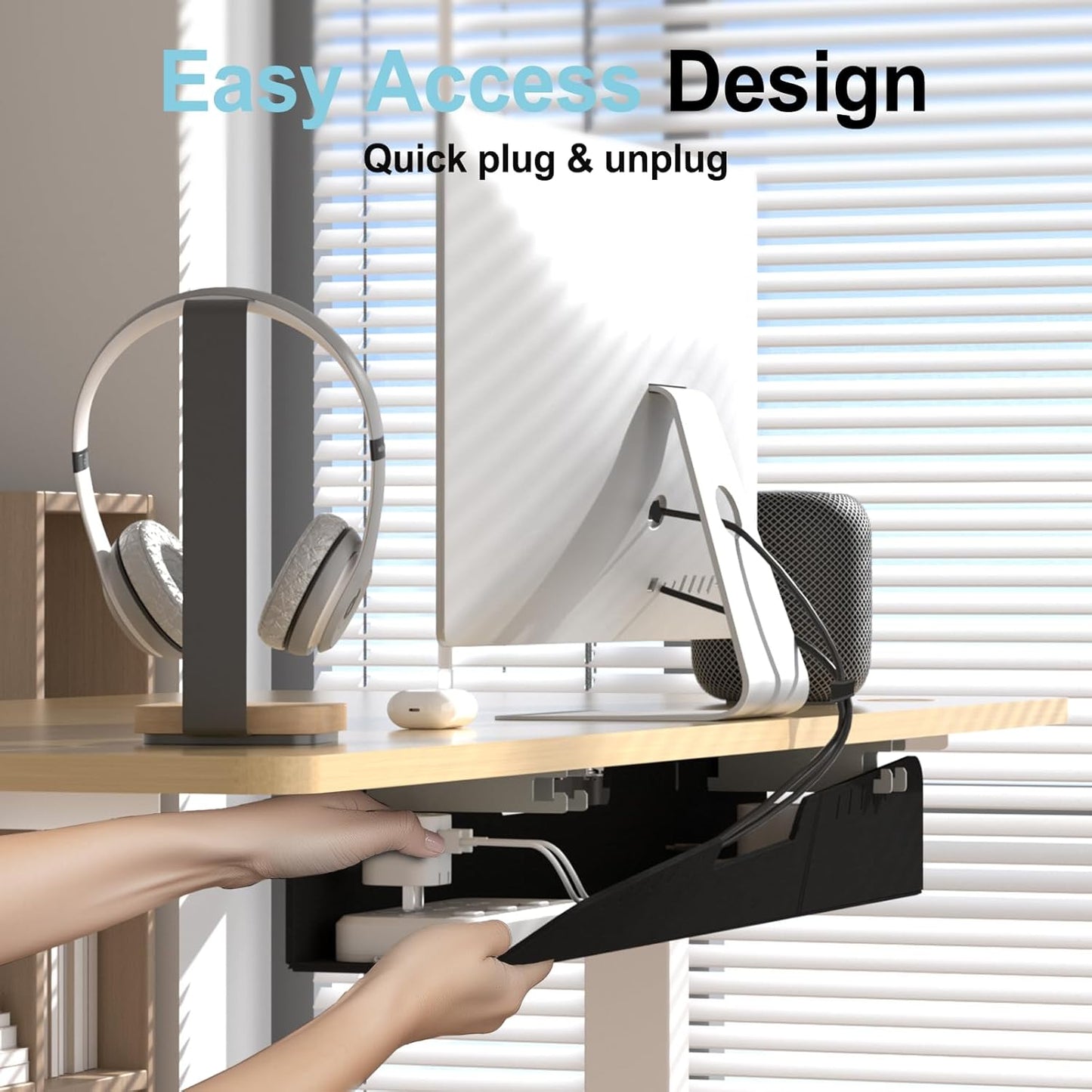 Cable Management for Under Desk,31.5" Standing Desk Cord Management Tray,Upgraded Thickened Felt Cord Organizer Tray for Office, Home, Self-Adhesive Or Bracket Mount Cable Holder,Black