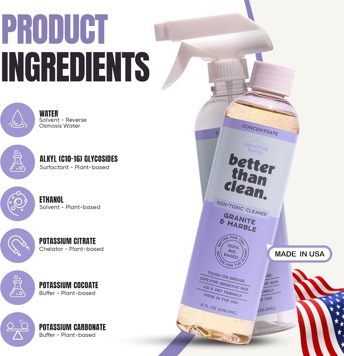 Marble & Granite Cleaner Starter Pack - Plant-Based Natural Stone Cleaner for Countertops, Showers, Floors & More - Suitable for Sensitive Skin, Fragrance Free, Kids & Pet-Friendly