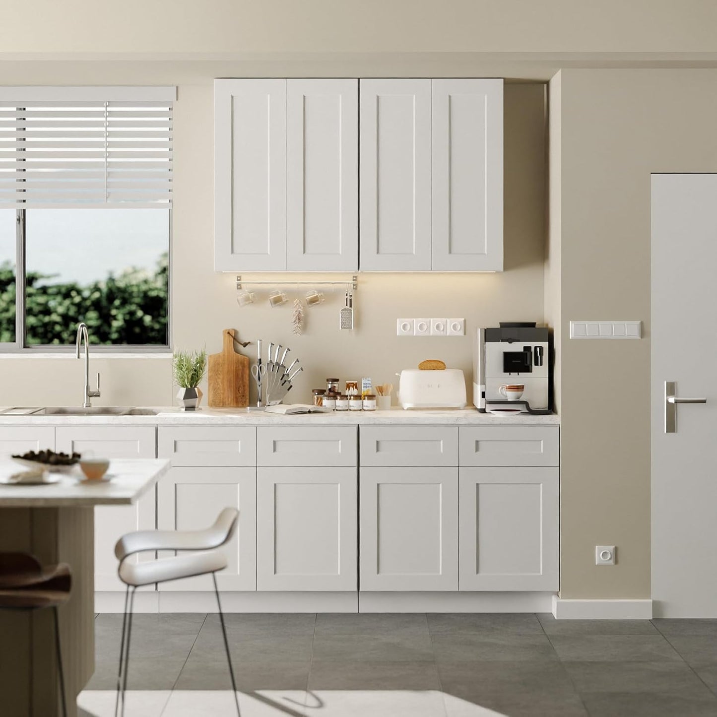 27 Inch Laundry Room Cabinets Wall Mounted, Solid Wood Over The Toilet Storage Cabinet, Bathroom Organizer Cabinets with 2 Shaker Door & Shelves, Easy to Assemble for Kitchen, Garage - White