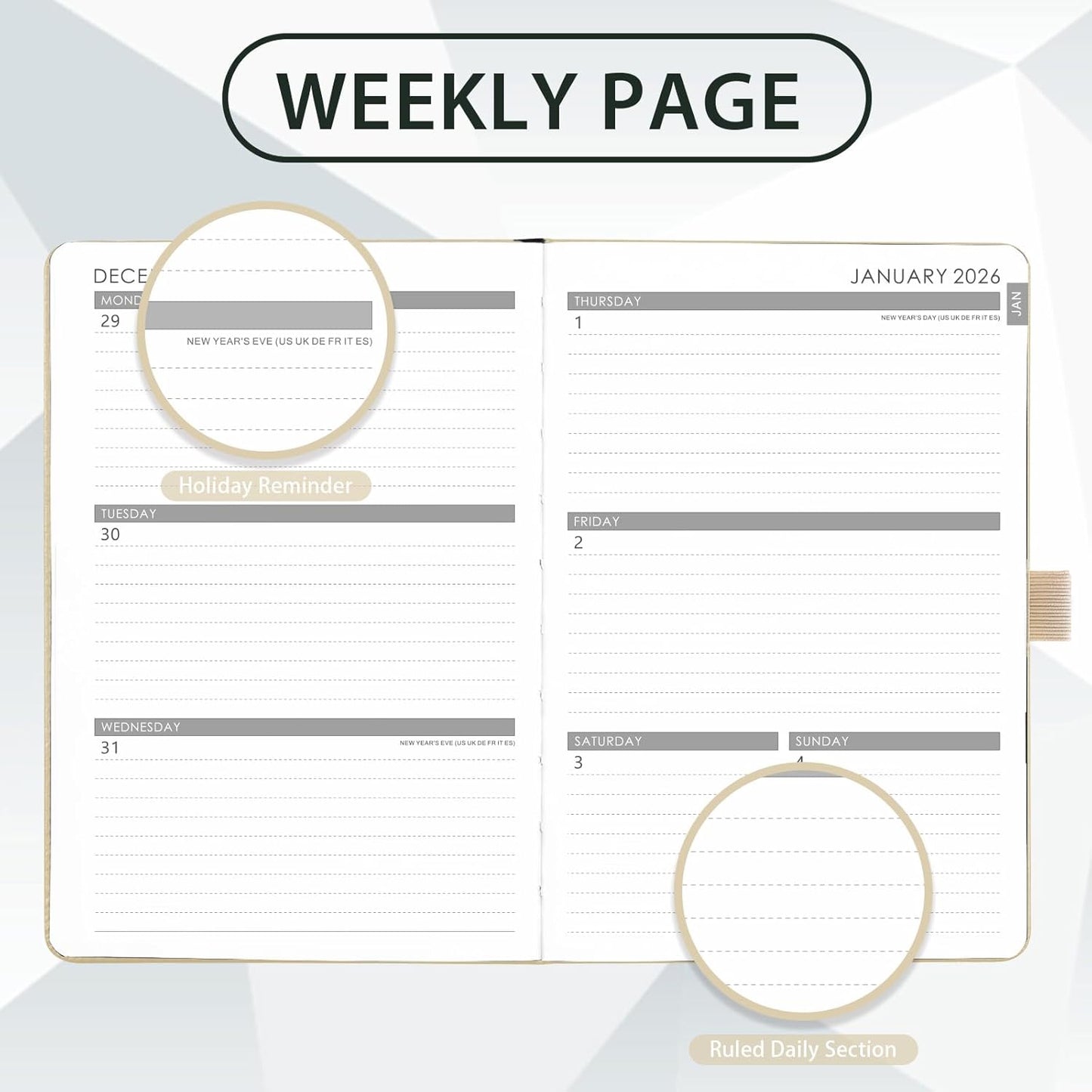 2026 Planner - Planner 2026, 2026 Weekly Monthly Planner, Jan.2026 - Dec.2026, 5.7'' x 8.4'', Thick Paper, Leather Cover, Pen Holder, Back Pocket, Bookmarks, Perfect Daily Organizer - Off-white