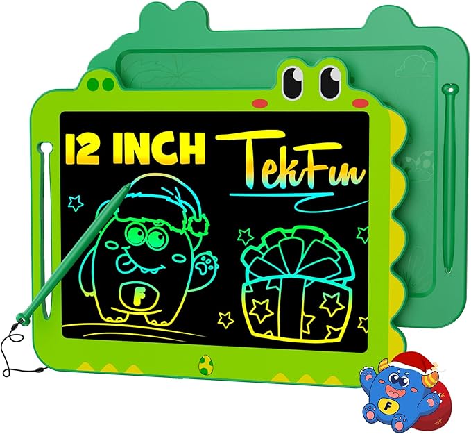 TEKFUN LCD Writing Tablet for Kids, 12 Inch Doodle Board Colorful Drawing Tablet, Reusable Electronic Pads Educational and Learning Toys Gifts for 3-13 Years Old Boys and Girls (Green)