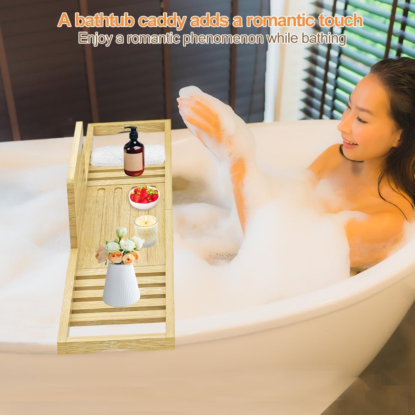 Bathtub Tray Caddy - Bath Tray - Bath Tub Table Tray - Bamboo Bath Tray for Bathtub