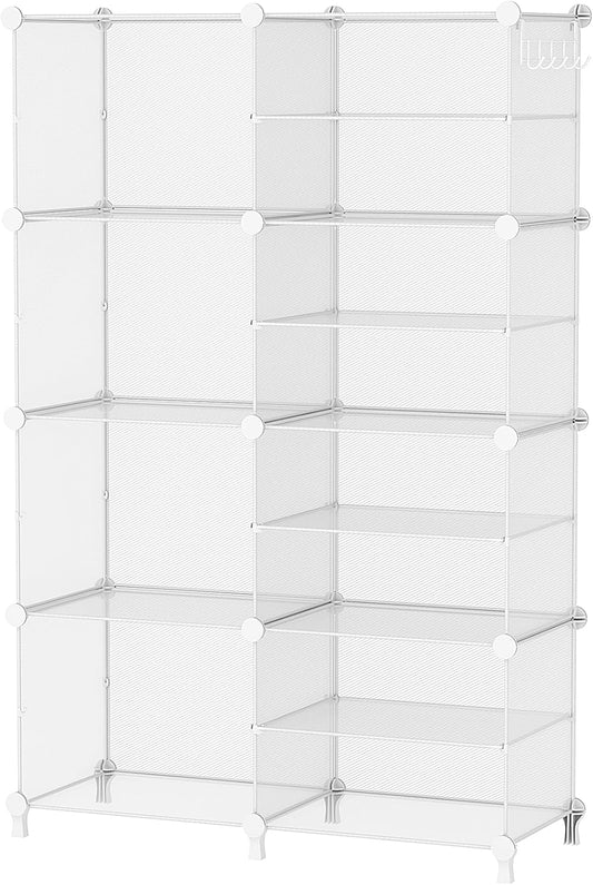 AWTATOS Closet Organizer 8 Cube Storage Shelves Clothes Organizers Closet Storage Stackable Cubby Shelving for Closet Bedroom Living Room Office, Transparent Twill