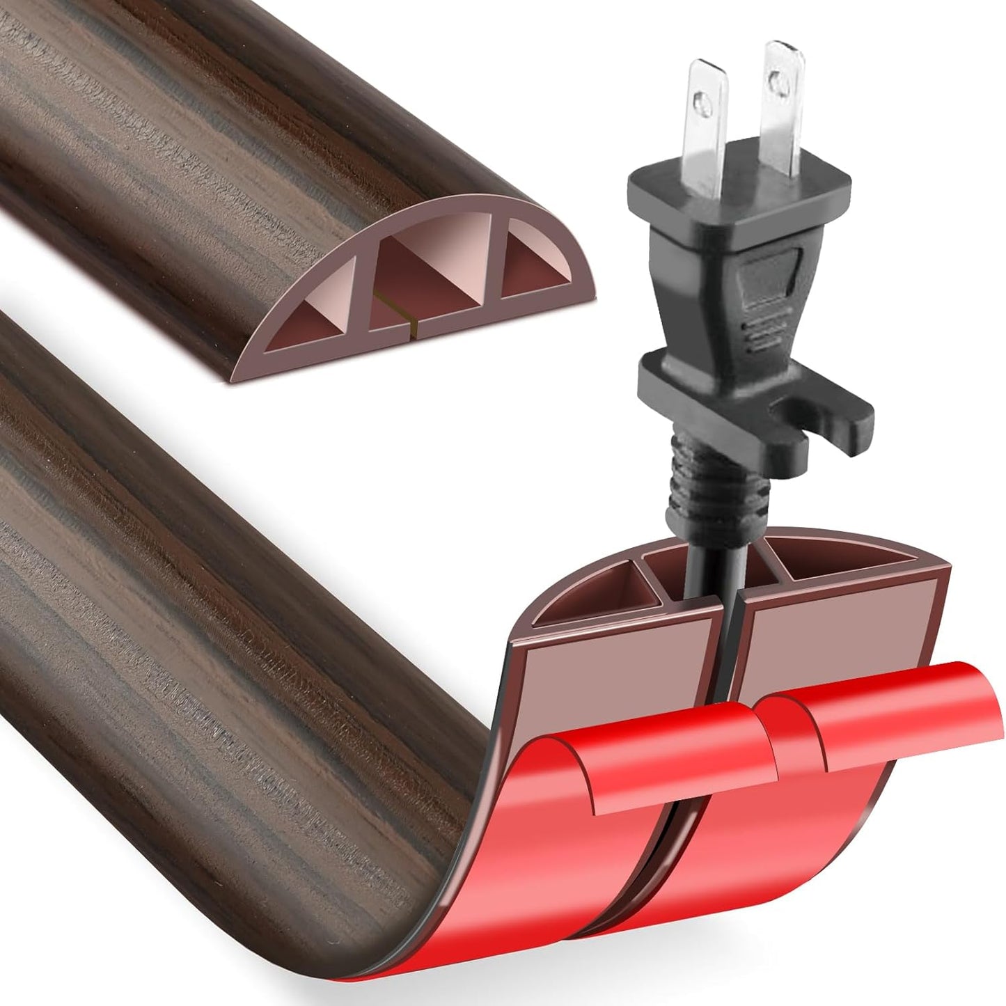 Floor Cord Cover Cable Cavity Self Adhesive Hider - Electric Cord Covers for Living Rooms, Offices - Cable Cover Protector (Black Wood, 1.18" x 10')