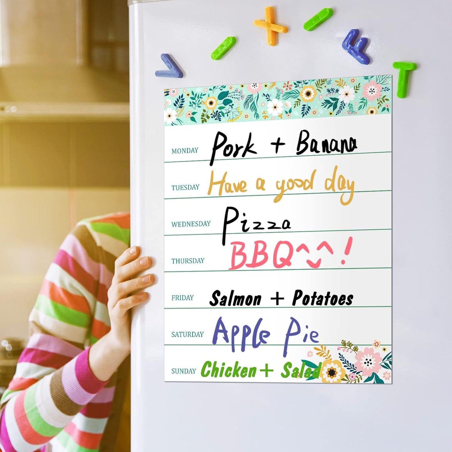 Outus 2 Pieces Magnetic Weekly Dry Erase Boards Erasable Weekly Calendars Whiteboard Planners with 2 Pieces Markers for Office, Home, School Supplies (Flower Style)