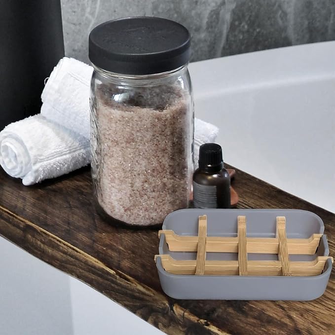 Aoheuo Modern Bamboo Fiber soap Holder and soap Dish Combination (Removable),5.12 Long by 3 Wide, 0.98 inches high, Used in Kitchens, bathrooms, and bar Sinks (Gray(3 Pack))