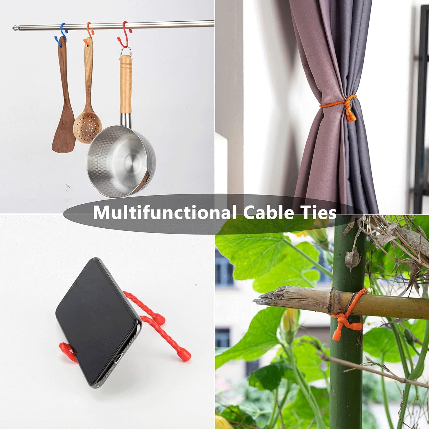 4PCS Silicone Cable Ties 24 Inch Reusable Twist Ties Steel-Core Cable Tie Straps Organizer All Purpose Bendable Cord Tie for Indoor Outdoor Bundling Holding Securing and Wrapping (Black White)