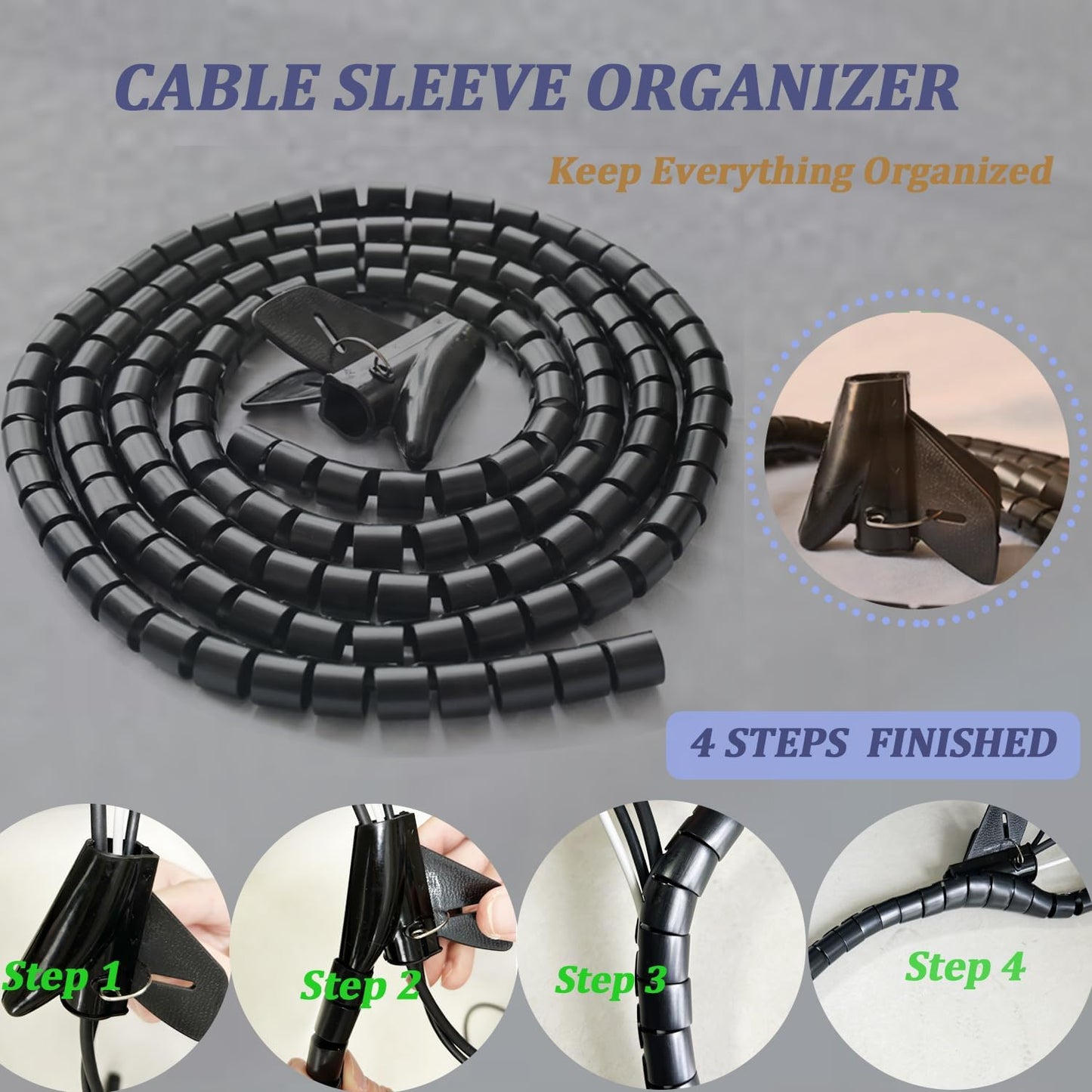 6 Pcs Desk Grommet, Black Desk Hole Cover for Cables with BI-Metal Hole Saw Kit, 2m Cable Sleeve Organizer and Clip Optimize The Management of Wire Winding Easily Achieve Desktop Clean