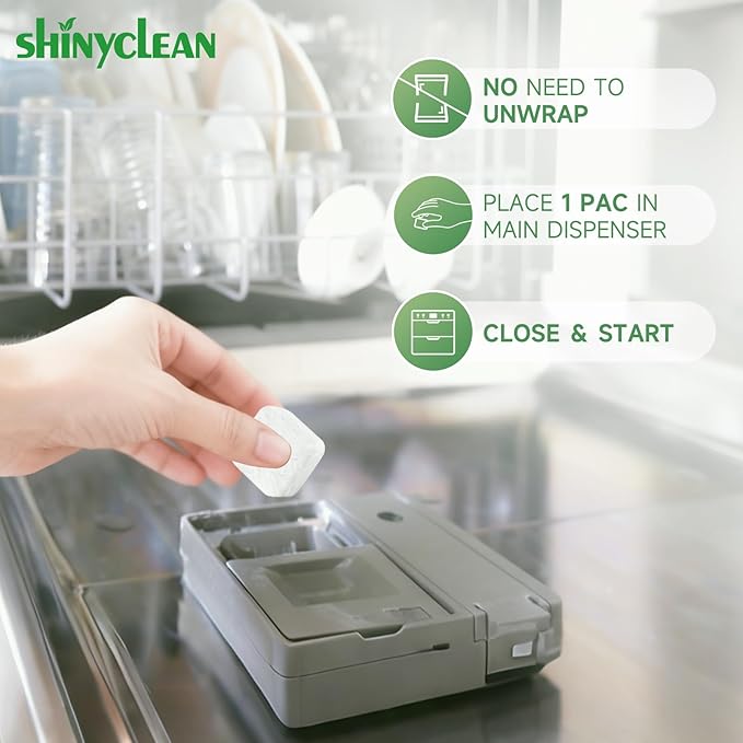 Dishwasher Detergent Tablets with Built-in Rinse Aid | All-in-1 Plant-Based Pods | Fragrance & Dye Free | Natural & Phosphate-Free | Biodegradable & No Unwrapping Needed | 62 Count