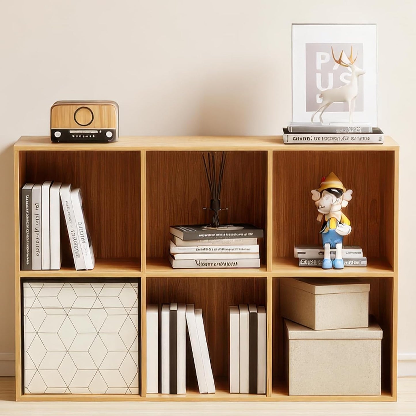 Cube Storage Organizer with Back Panel, 11" x 11" Cubby Shelf, Bookshelf for Home Office, Living Room, Bedroom (Natural, 6-Cube)