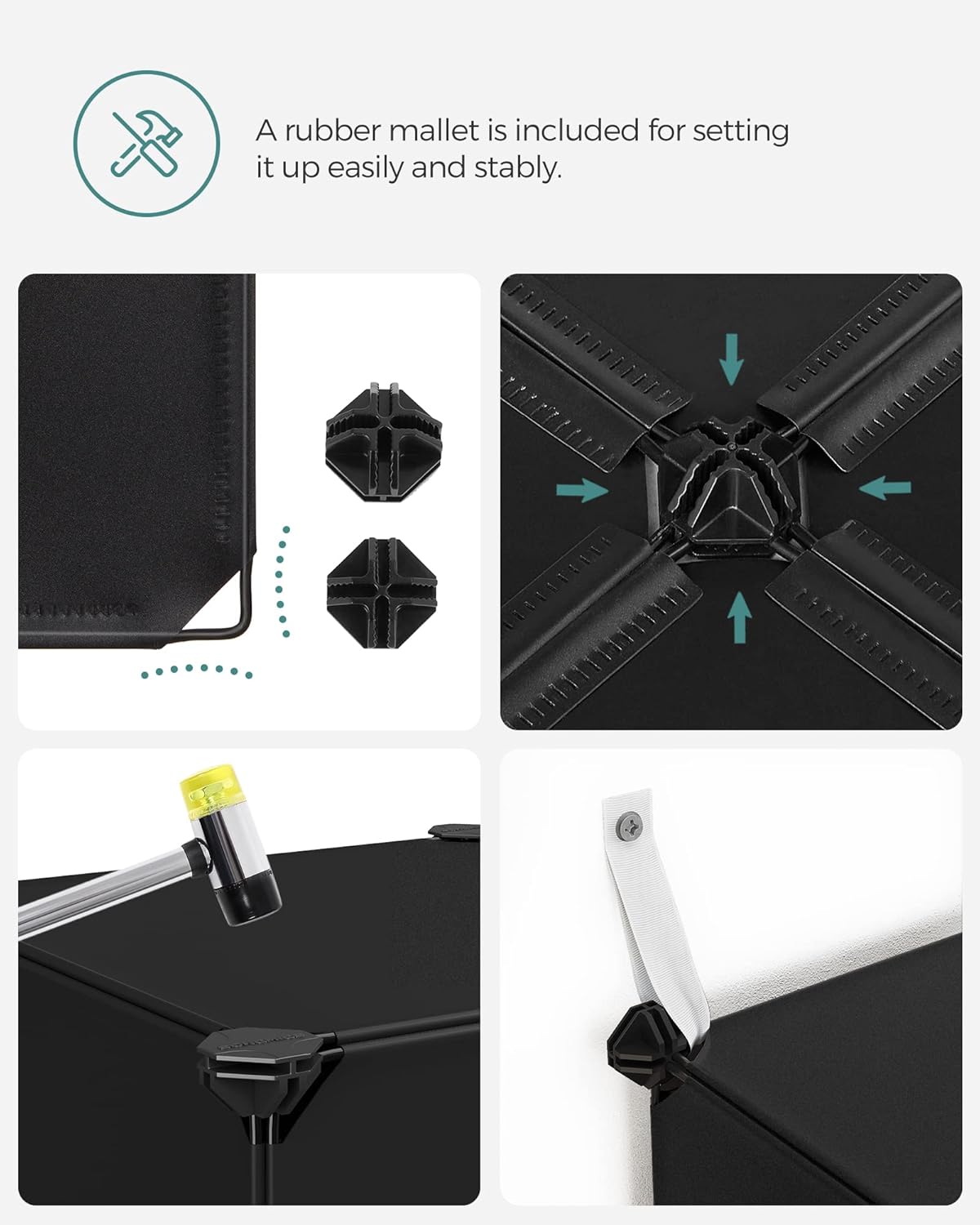 SONGMICS Cube Storage Organizer, Set of 16 Plastic Cubes, Closet Organizers and Storage, Room Organization, Bedroom Living Room, 12.2 x 48.4 x 48.4 Inches, Black ULPC44BK