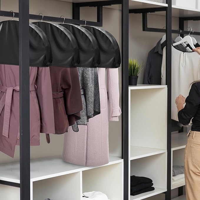 Univivi 12 Inch Satin Shoulder Covers for Clothes (Set of 4) Breathable Shoulder Garment Dust Cover Closet Suit Protects for Suit, Coats, Jackets - Black