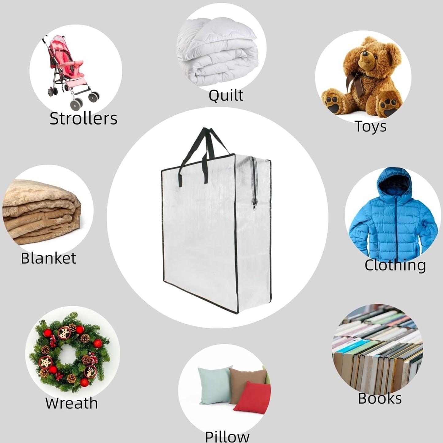 Clear Storage Bags with Zipper and Handles, Blanket Bags For Closet Storage, Moving and Packing Supplies for College, Underbed Storage Organizer for Clothes Pillow Bedding Christmas Wreath