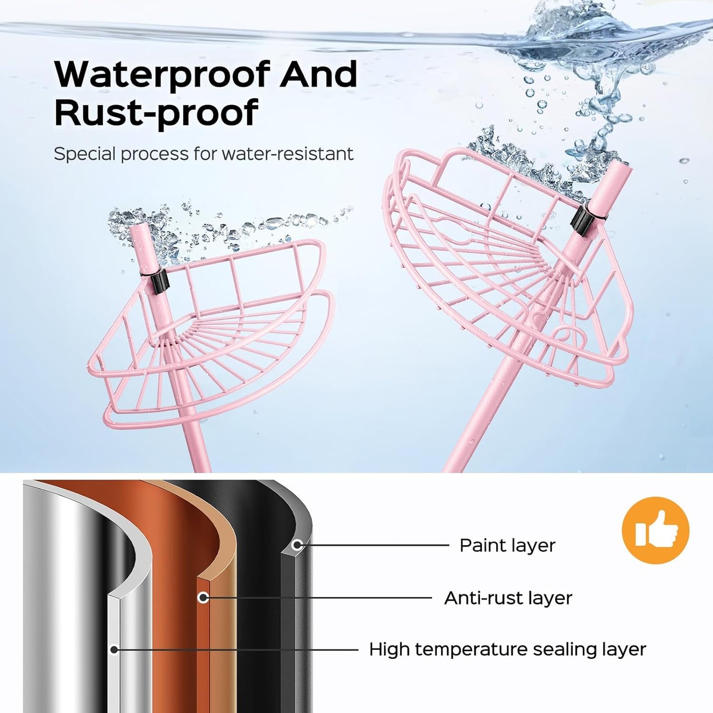 HAMITOR Corner Shower Caddy Tension Pole: 4-Tier Rust-Resistant Adjustable Bathroom Organizer Shelves - 47-121 Inch No-Drill Quick Installation - Space-Saving Storage for Renters Family - Pink