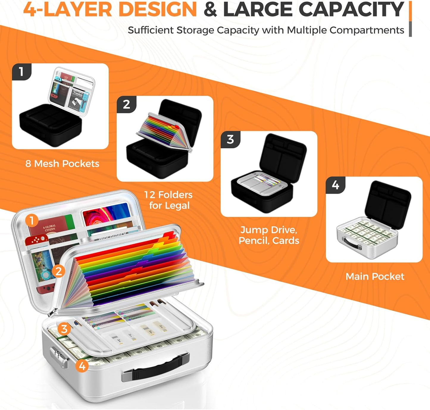 Fireproof Document Box with Lock, Waterproof File Safe Box for Documents, Fireproof and Waterproof Important Document Organizer for Home and Office - Silver Gray