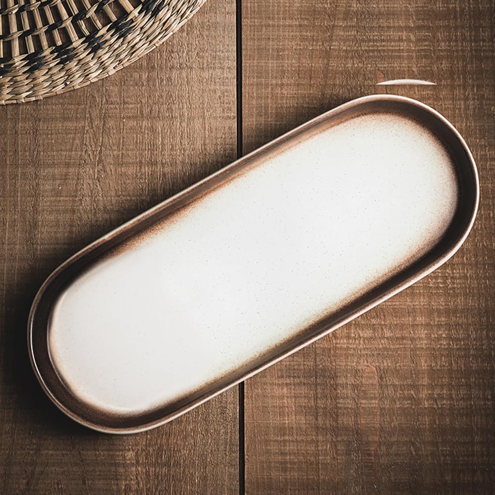 Large Ceramic Bathroom Vanity Tray, 10" Decorative Tray for Countertop, Soap Dispenser Tray for Kitchen Sink, Countertop Organizer for Jewelry, Cosmetics, Candles, Lotion and Perfume (Mocha)