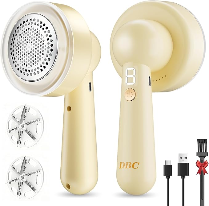DBC Fabric Shaver and Lint Remover, Sweater Defuzzer with 3-Speeds, 2 Replaceable Stainless Steel Blades, Remove Fuzz Balls and Pills on Clothes, Sweater