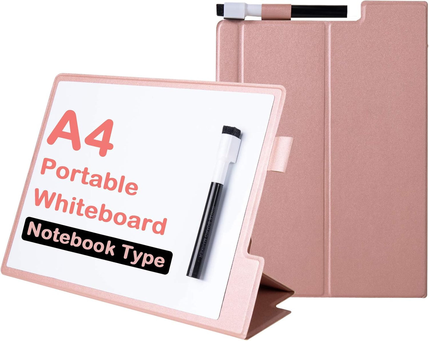 9" x 12" Small White Board, Dry Erase Board, Portable Whiteboard with Stand, Magnetic Desktop Whiteboard with PU Cover Case, A4 Notebook White Board Easel for Office, Home, School(Pink)