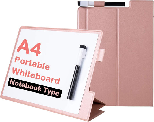 9" x 12" Small White Board, Dry Erase Board, Portable Whiteboard with Stand, Magnetic Desktop Whiteboard with PU Cover Case, A4 Notebook White Board Easel for Office, Home, School(Pink)